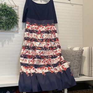 Floral Stripe Print Mixed Media Maxi Dress